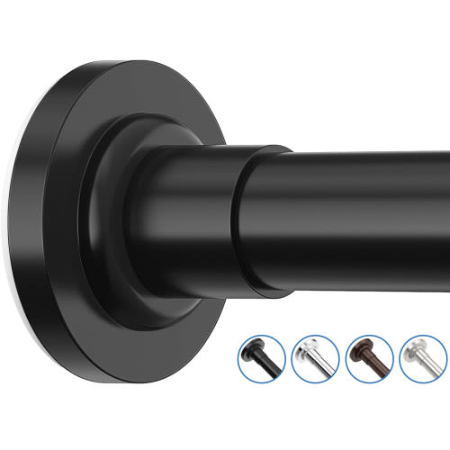 SUNALLY Shower Curtain Rod, Adjustable 32-47 inch Spring Tension Curtain Rods for Bathroom, No Drilling Rustproof Non-Slip Stainless Steel Rod, Black