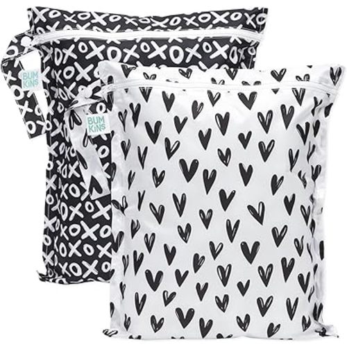 Bumkins Waterproof Wet Bag for Baby, 2-pk Hearts and XOXO