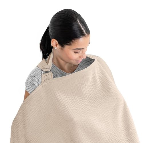 Comfy Cubs Nursing Cover for Baby Breastfeeding - 100% Muslin Cotton, Soft & Breathable Cotton, Breastfeeding Pumping Cover for Mom, with Rigid Hoop - Privacy Unisex Lightweight Covers Wrap (Sand)
