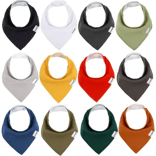 Baby Bandana Drool Bibs for Boys and Girls, Solid Colors,12 Pack Baby Bibs for Teething and Drooling, Organic Cotton Bibs