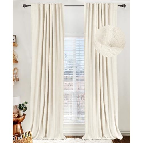 100% Blackout Shield Linen Blackout Curtains for Bedroom 80 Inches Long,Back Tab/Rod Pocket Living Room Drapes,Thermal Insulated Textured Blackout Curtains 2 Panels Set,50" W x 80" L,Light Cream