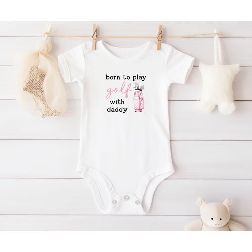 Born to Play Golf PINK Onesie® | Golfing Buddy Onesie® | Daddy&#39;s Golf Caddy Onesie®