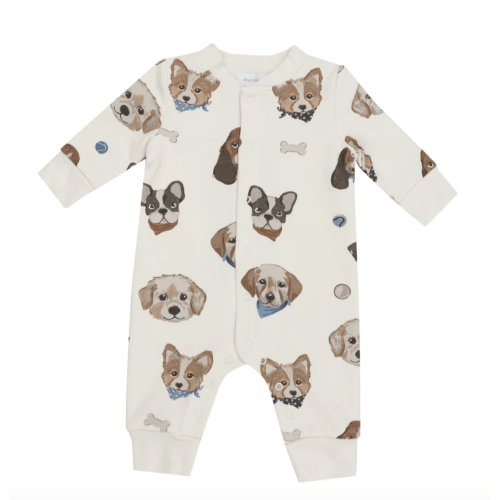 Baseball Collar Romper - Vintage Puppy  Faces