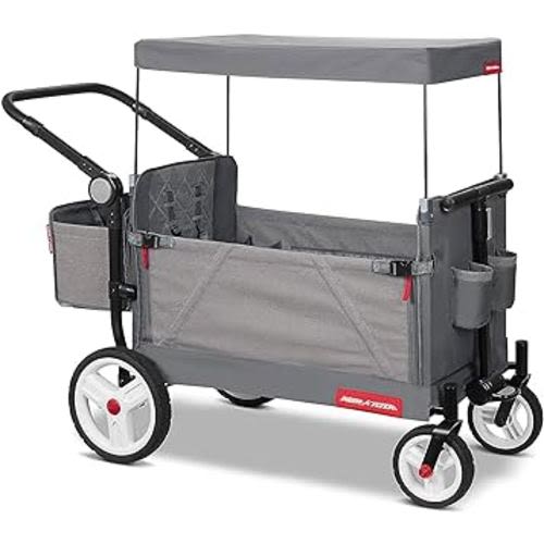 Radio Flyer Odyssey Stroll 'N Wagon, Grey Push Wagon with Canopy and Bag, 1+ Years