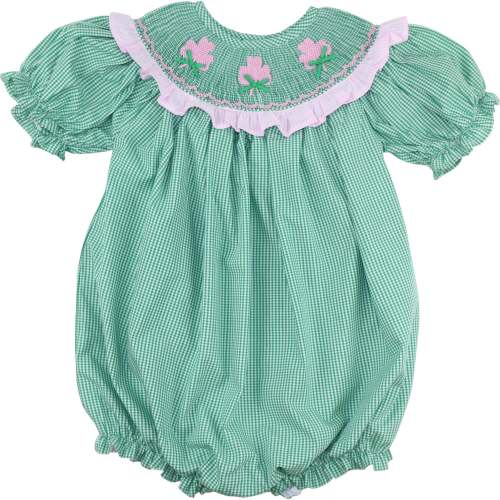Green Gingham Smocked Shamrock Bubble – Cecil & Lou