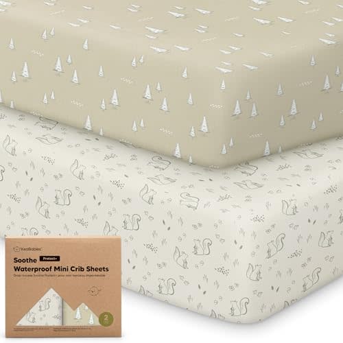 2-Pack Pack and Play Sheets, Waterproof Mini Crib Sheets Fitted - Organic Cotton Pack N Play Sheets for Graco Pack and Play Mattress, Playard Baby Crib Sheets Neutral for Boy,Girl,Toddler (Pine Grove)