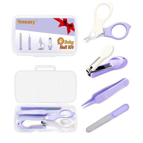 Baby Nail Clippers Kit – 4-in-1 Grooming Set with Delicate Case, Scissors, File & Tweezers, Manicure Gift for Newborn, Infant, Toddler, Kids (Purple)