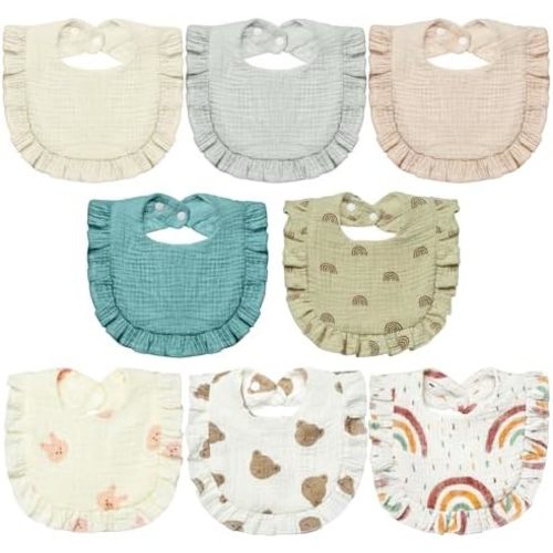 Lictin 8-Pack Muslin Baby Bibs,Bandana Drooling Bibs, Unisex Cotton Baby Bibs, Baby Bibs for Drooling and Teething