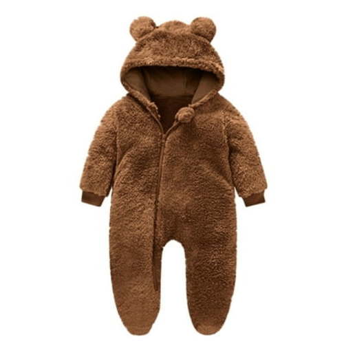 ZyeKqe Winter Baby Clothes keep Warm Fleece Thick 1sie Ear Hooded Jumpsuits Newborn Boys Girls Romper Kids Coats Jackets