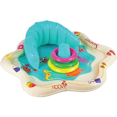 Inflatable Baby Splash Mat with Backrest & fun Stackable Rings | Inflatable Baby Splash Pool | Infant Splash Pad with Stacking Rings | Infant Summer Toys