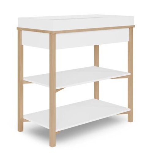 Dream On Me Owen Changing Table in Vintage White Oak, JPMA Certified, with two bottom shelves for storage