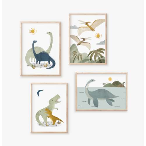 Custom Dinosaur Art Print Set of 4