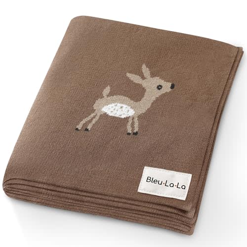 Bleu La La Knit Baby Swaddling Blanket - 100% Cotton Lightweight Soft Cozy Receiving Swaddle Crib Stroller Quilt Blanket for Shower Gift Registry for Newborns, Infants, Toddlers (Deer - Mocha)