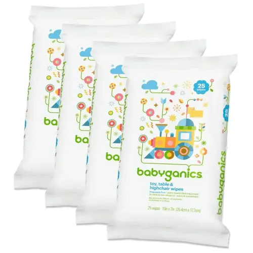 Babyganics Toy, Table & Highchair Wipes, 25 Count, 4 Pack