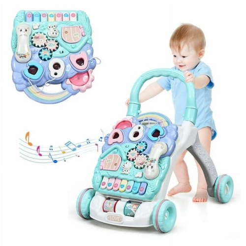 BABY JOY Sit-to-Stand Learning Walker, Kids Activity Center, Entertainment Table w/Lights & Sounds, Music, Detachable Panel, Educational Push Toy for Babies, Toddlers