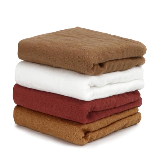 Maliton Muslin Burp Cloths 100% Cotton Super Soft Burp Cloths for Babies Absorbent 6 Layers Large Burp Rags, Newborn Essentials Must Haves for Baby Boy Girl(Fall Color, 4-Pack,20''x10'')
