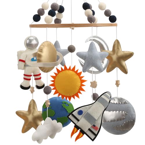 Space Mobile for Crib - A Colorful Space Baby Mobile with Rocket Planets and Stars for a Space Themed Nursery