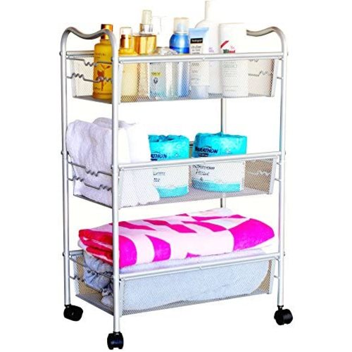 DecoBros 3-Tier Metal Utility Rolling Cart, Silver