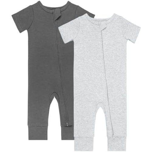 GUISBY Footless Short Sleeve Baby Pajamas with Zipper Cotton Infant Sleepwear