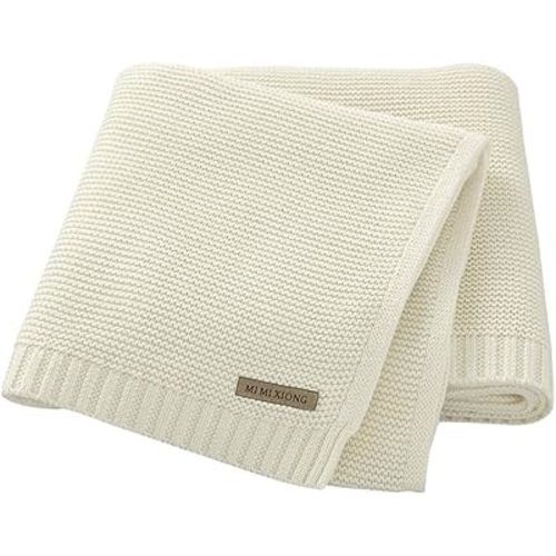 Neiwech Baby Blanket Boy Girl Cotton Knitted Soft Swaddling Receiving Baby Blankets for Newborn Toddler Crib Stroller A-White 30 x 40 Inch