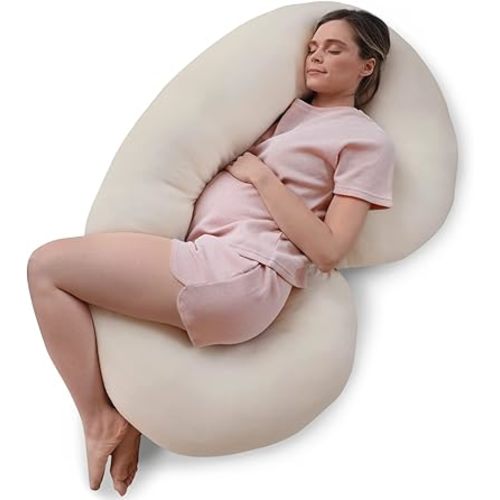 Pharmedoc Pregnancy Pillows, C-Shape Full Body Pillow – Jersey Cover Beige – Pregnancy Pillows for Sleeping – Body Pillows for Adults, Maternity Pillow and Pregnancy Must Haves, New Mom Gifts