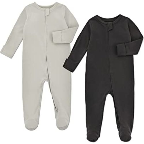 Aablexema Baby Pajamas with Feet and Mittens 2-Pack Zip Up Infant Cotton Long Sleeve Footies Sleep and Play