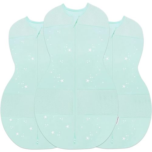 Happiest Baby Sleepea 5-Second Swaddle - 100% Organic Cotton Baby Swaddle Blanket - Doctor Designed Promotes Healthy Hip Development - 3-Pack Newborn Bundle (Teal Stars, 2 x Small, 1 x Medium) - Newborn Bundle (2 Small, 1 Medium)