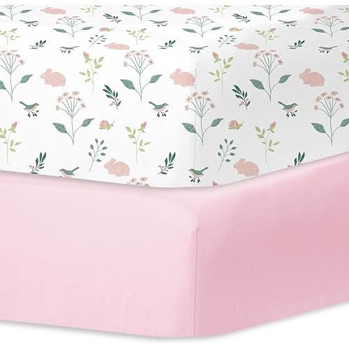 Little Grape Land Crib Sheets for Girls and Boys, 2pk Baby Crib Fitted Sheet for Standard Size Crib and Toddler Mattress, Super Soft Baby Sheet (Little Bunny)
