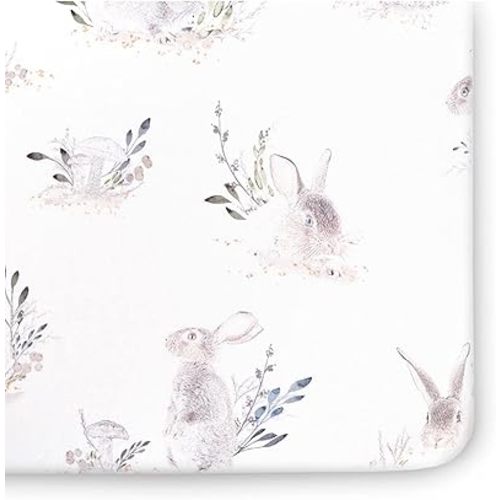 Oilo Crib Sheet, Breathable 100% Turkish Cotton Fitted Jersey, 300 Thread Count, Machine Wash, Fits Standard Crib (28" x 52" x 6"), Toddler Bedding, Girl, Boy, & Neutral Design, Cottontail Bunny