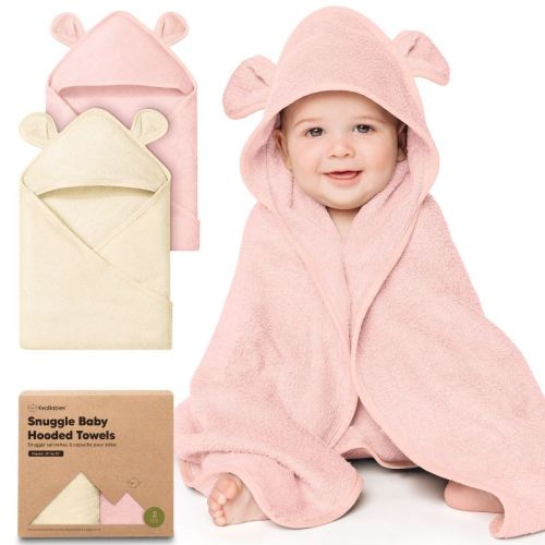 KeaBabies 2pk Snuggle Baby Towels with Hood for Newborn Girls, Boys, Toddlers, Soft & Absorbent Hooded Baby Bath Towels (Rose Ivory, Regular)