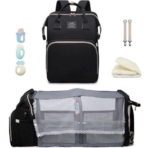 Bolsas de pañales para bebé con cambiador, mochila Oxford 900D impermeable para mamás papás con puerto de carga USB, artículos esenciales para bebés de gran capacidad (negro sin grado)