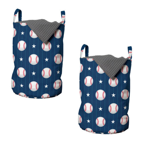Latitude Run® Sports Laundry Bag 2-Pack Baseball Stripes 13"x19" Night Blue Red White | Wayfair