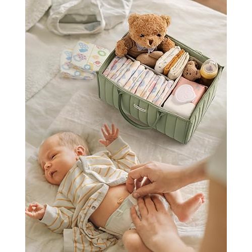 Blissful Diary Baby Diaper Caddy Organizer, Stylish Nursery Storage Basket - Gift for Baby Shower, Baby Registry Must Have, Newborn Essentials - Baby Caddy Organizer for Diaper Station - Sage Green