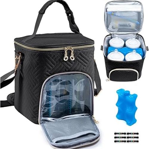 Breastmilk Cooler Bag with Ice Pack for 4 Mam Bottles Cooler Bag - See-through Breast Pump Bag for Baby Bottles 4oz-9oz- Breastmilk Storage Bag - Bottle Cooler Bag for Daycare,Insulated Bottle Bag