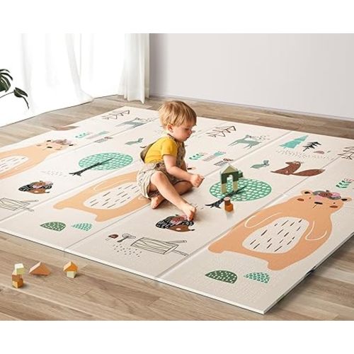UANLAUO Foldable Baby Play Mat, Extra Large Waterproof Activity Playmats for Babies,Toddlers, Infants, Play & Tummy Time, Foam Baby Mat for Floor with Travel Bag (Bear(79x71x0.4inch)) - 79x71x0.4 Inch