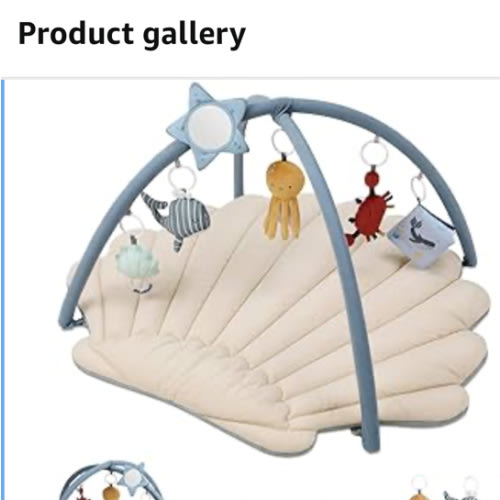 Blissful Diary Shell Baby Play Gym Mat, Softer & Enlarged Tummy Time Mat w 6 Detachable Toys for Sensory & Motor Skill Development, Activity Mat for Newborn Essentials Shower Gift, Boho Ocean Theme