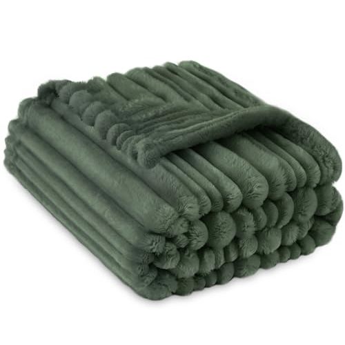 HOMRITAR Fleece Blanket for Baby Fuzzy Fluffy Warm and Lightweight Reversible Stripes Design Toddler Bed Blanket for Nursery Home Decor, 30 x 40 Inches, Forest Green