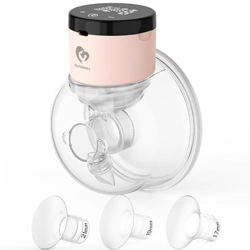 Bellababy Wearable Breast Pump Hands Free,Low Noise and Pain Free,Touch Screen,4 Modes 9 Levels of Suction,Fewer Parts to Clean.(Flange 24mm,Come with 21mm/19mm/17mm Inserts) - 1 Pack-24mm - 1pc-pink