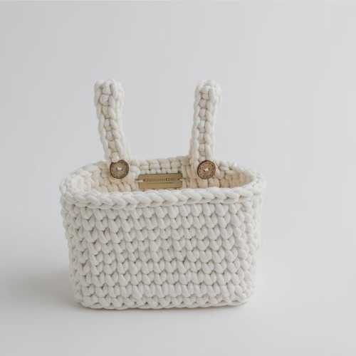White Baby Crib Organizer – Organic Cotton Nursery Hanging Basket | Handwoven Crib Storage
