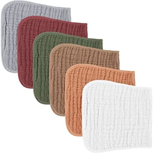 Konssy Muslin Baby Burp Cloths Sets for Unisex- 6 Pack Large 100% Cotton Burping Clothes for Newborn,Baby Girls and Boys