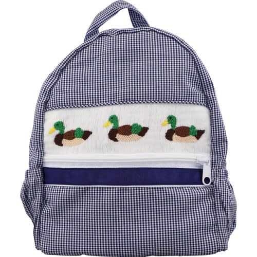 Navy Gingham Smocked Mallard Backpack - Cecil and Lou