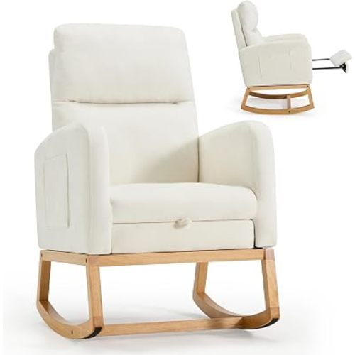 AVAWING Nursery Rocking Chair with Footrest, Upholstered