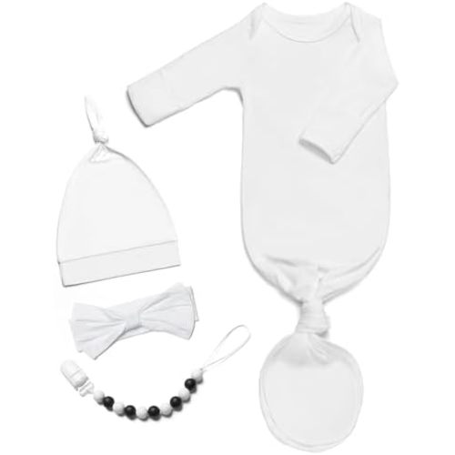 Super Soft and Silky Newborn Baby Knotted Gown Set - Baby Girl Boy Coming Home Knotted Gown with Hat, Bowknot