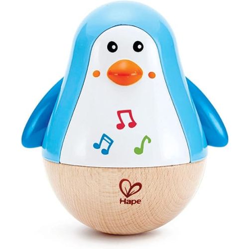 Hape Penguin Musical Wobbler | Colorful Wobbling Melody Penguin, Roly Poly Toy for Kids 6 Months+, Multicolor, 5'' x 2'' (E0331) , Blue