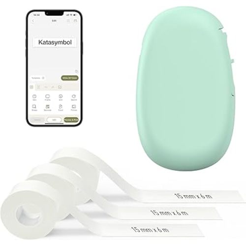 SUPVAN E10 Bluetooth Label Maker Machine with 3 Tapes, Continuous Waterproof Label, Versatile App with 35 Fonts and 1k+ Icons, Inkless Labeler for Home, Kitchen, School, Office Organization, Green