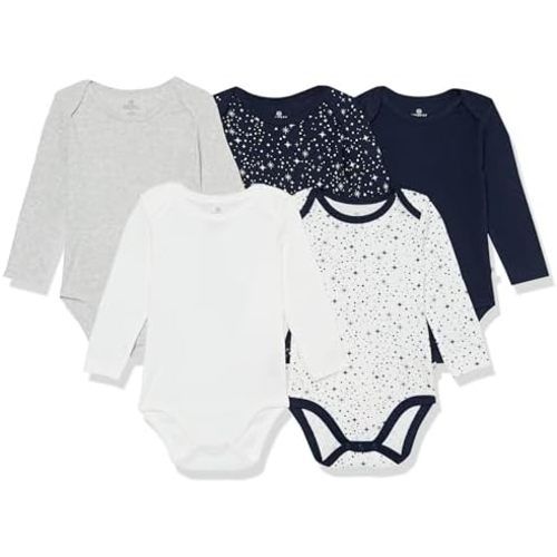 HonestBaby Baby Boys' 5-pack Long Sleeve Bodysuits One-piece 100% Organic Cotton for Infant Baby Boys', Unisex