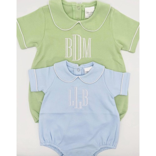 Personalized Piped Edge Bubble with Peter Pan Collar, Navy White Sage Light Blue Options, Romper, Customize, Monogram, Embroidery, Design