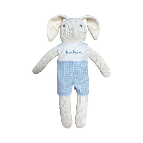 Hand-Knit Bunny Boy, Gingham Romper