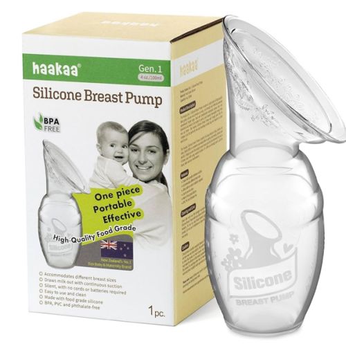 haakaa Manual Breast Pump for Breastfeeding, Silicone, Clear 4oz/100ml