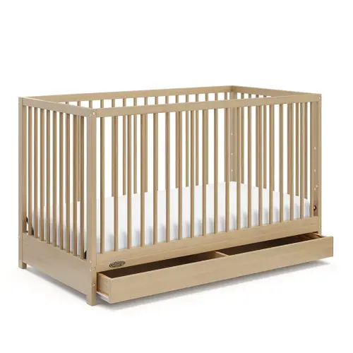 Graco Teddi 5-in-1 Convertible Crib with Drawer (Driftwood) – GREENGUARD Gold Certified, Crib with Drawer Combo, Full-Size Nursery Storage Drawer, Converts to Toddler Bed, Daybed and Full-Size Bed